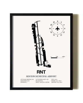 Framed Renton Municipal Airport wall art poster in black frame