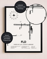 Framed Fond Du Lac County Airport layout wall art poster