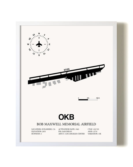 Bob Maxwell Memorial Airfield airport map poster in oak frame