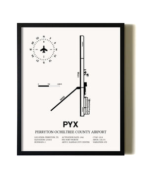 Framed Perryton Ochiltree County Airport wall art poster in black frame