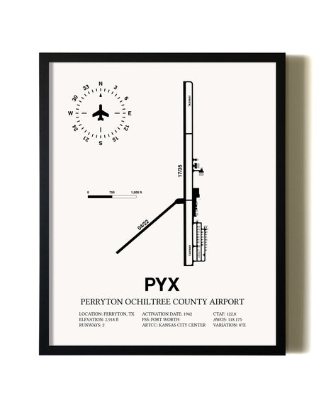 Framed Perryton Ochiltree County Airport wall art poster in black frame