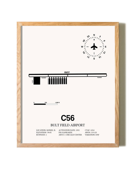 Bult Field Airport framed print in natural wood frame