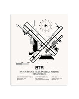 Gray Baton Rouge Metropolitan Airport (Ryan Field) framed poster displayed in an airplane hangar