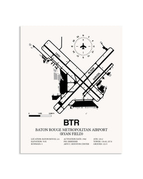 Gray Baton Rouge Metropolitan Airport (Ryan Field) framed poster displayed in an airplane hangar