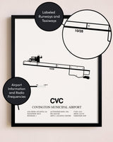 Framed Covington Municipal Airport layout wall art poster