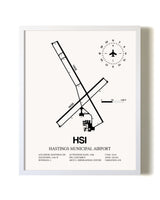 Hastings Municipal Airport airport map poster in oak frame
