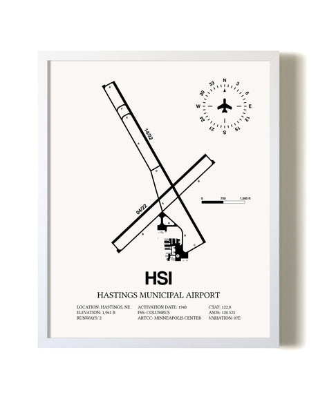 Hastings Municipal Airport airport map poster in oak frame