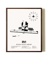 Beaver County Airport aviation print in walnut frame