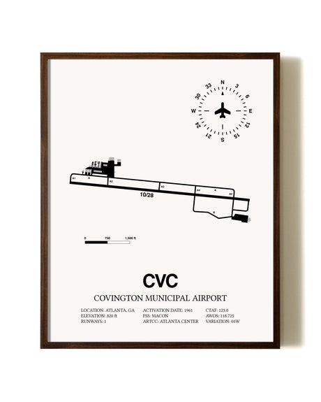 Covington Municipal Airport aviation print in walnut frame