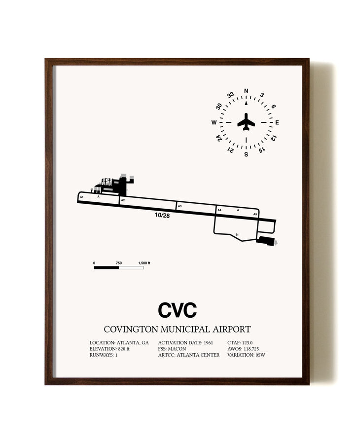 Covington Municipal Airport aviation print in walnut frame