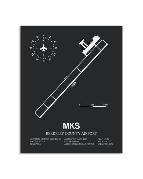 Gray Framed Berkeley County Airport layout wall art poster