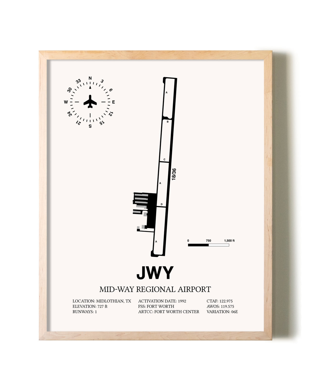 Mid-Way Regional Airport framed wall art in white frame