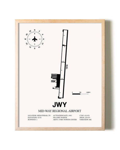 Mid-Way Regional Airport framed wall art in white frame