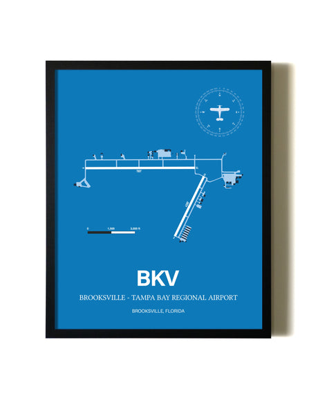 Sky Blue Brooksville-Tampa Bay Regional Airport aviation wall décor in black wood frame
