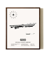 Nevada County Airport aviation print in walnut frame