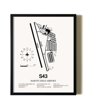 Framed Harvey Field Airport wall art poster in black frame