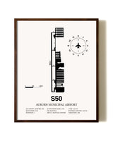 Auburn Municipal Airport aviation print in walnut frame