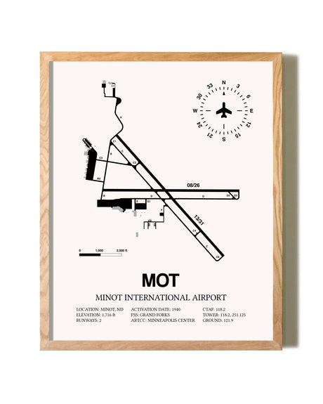 Minot International Airport framed print in natural wood frame