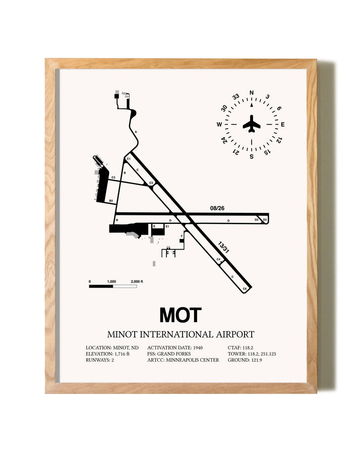 Minot International Airport framed print in natural wood frame