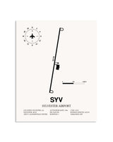 Gray Sylvester Airport framed poster displayed in an airplane hangar