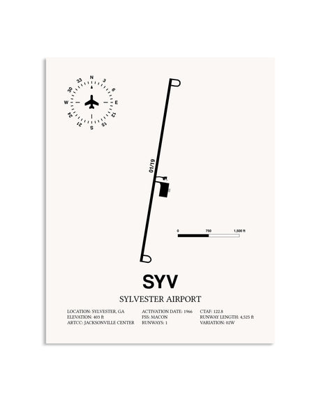 Gray Sylvester Airport framed poster displayed in an airplane hangar