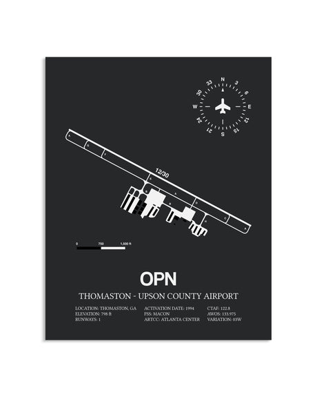 Gray Framed Thomaston-Upson County Airport layout wall art poster