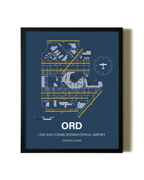 Framed Chicago O'Hare International Airport wall art poster in black frame
