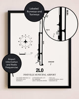 Framed Pineville Municipal Airport layout wall art poster