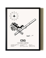 Framed Columbus Airport wall art poster in black frame