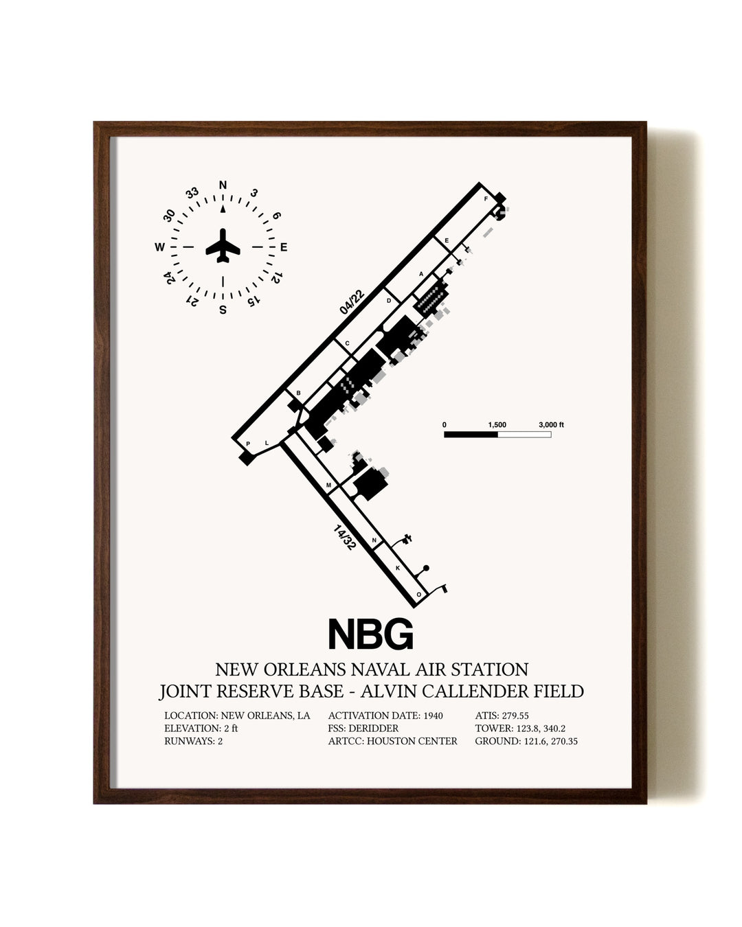 New Orleans Naval Air Station Joint Reserve Base-Alvin Callender Field aviation print in walnut frame