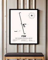 Fort Madison Municipal Airport framed poster displayed in an airplane hangar