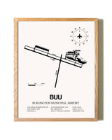 Burlington Municipal Airport framed print in natural wood frame