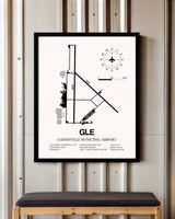 Gainesville Municipal Airport framed poster displayed in an airplane hangar