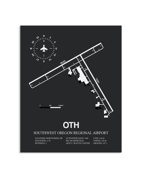 Gray Framed Southwest Oregon Regional Airport layout wall art poster