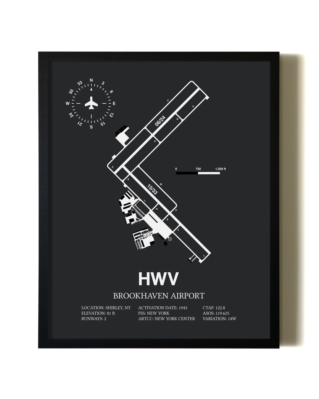Unframed Brookhaven Airport map print poster