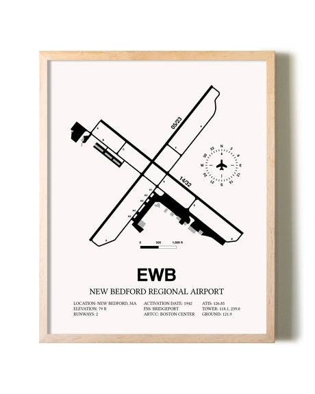 New Bedford Regional Airport framed wall art in white frame