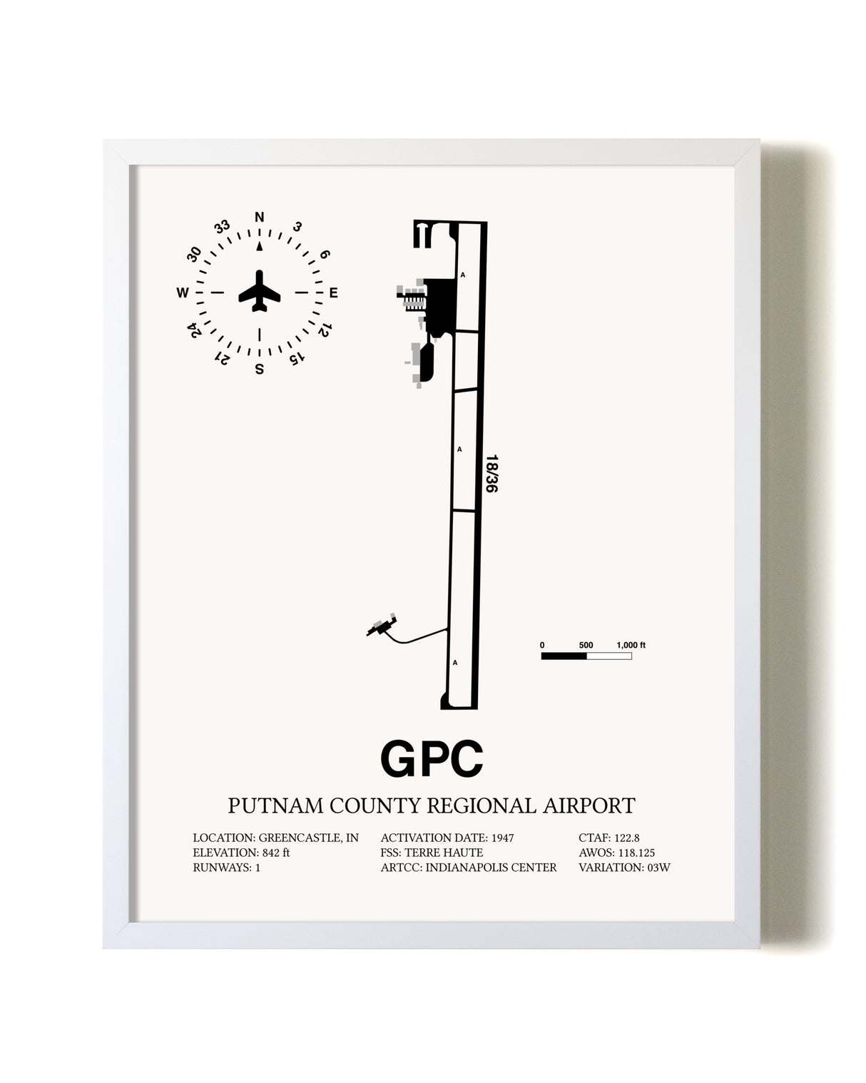 Putnam County Regional Airport airport map poster in oak frame
