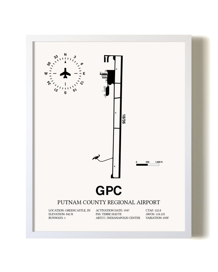 Putnam County Regional Airport airport map poster in oak frame