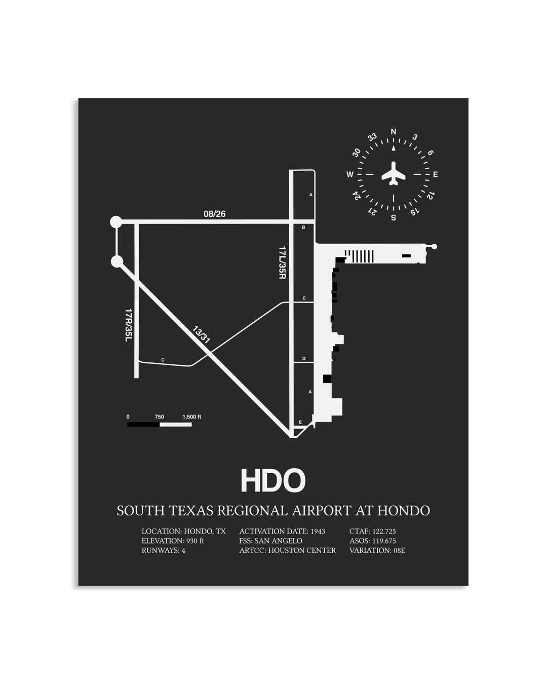 Gray Framed South Texas Regional Airport At Hondo layout wall art poster