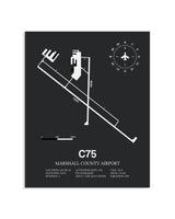 Gray Framed Marshall County Airport layout wall art poster