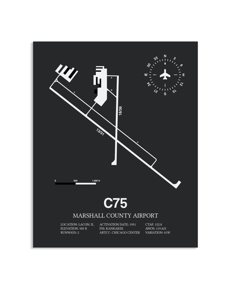 Gray Framed Marshall County Airport layout wall art poster