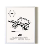 Vero Beach Regional Airport airport map poster in oak frame