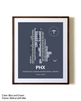 Phoenix Sky Harbor International Airport aviation print in walnut frame with mat