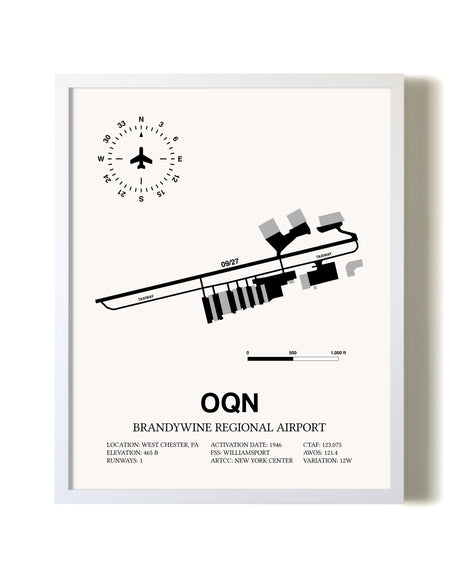 Brandywine Regional Airport airport map poster in oak frame