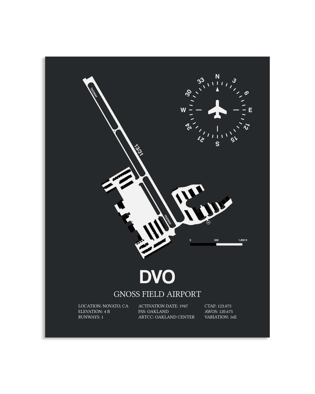 Gray Framed Gnoss Field Airport layout wall art poster