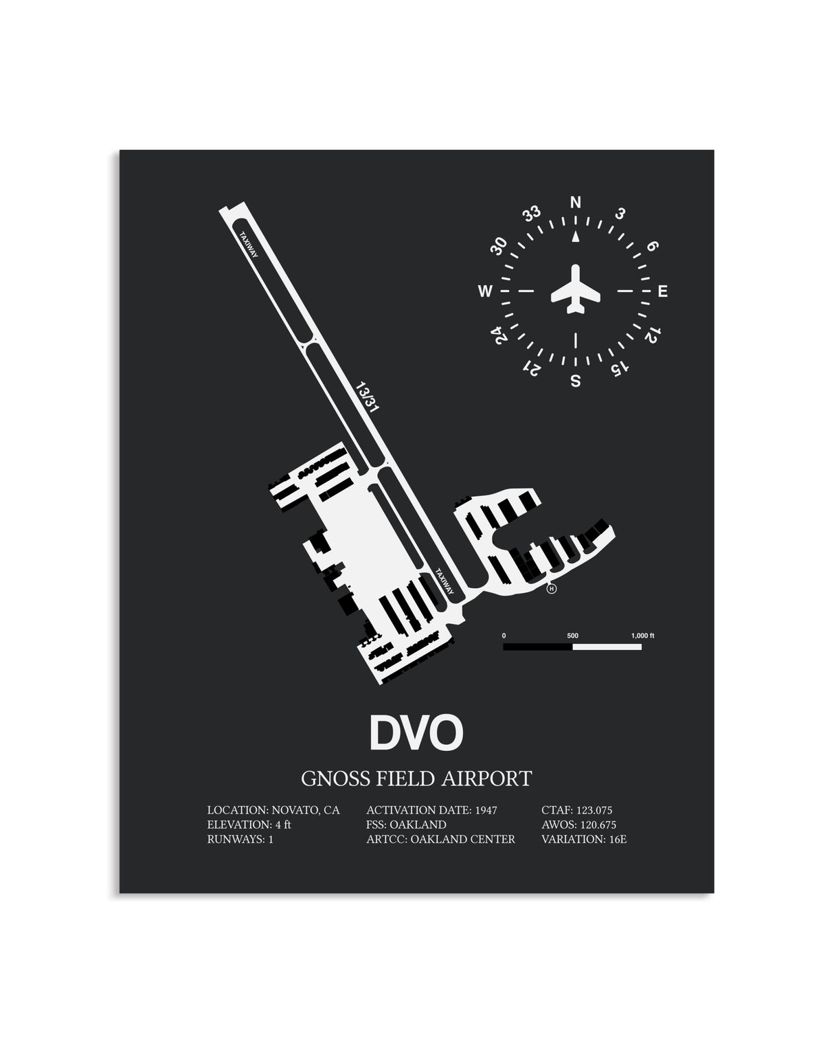 Gray Framed Gnoss Field Airport layout wall art poster