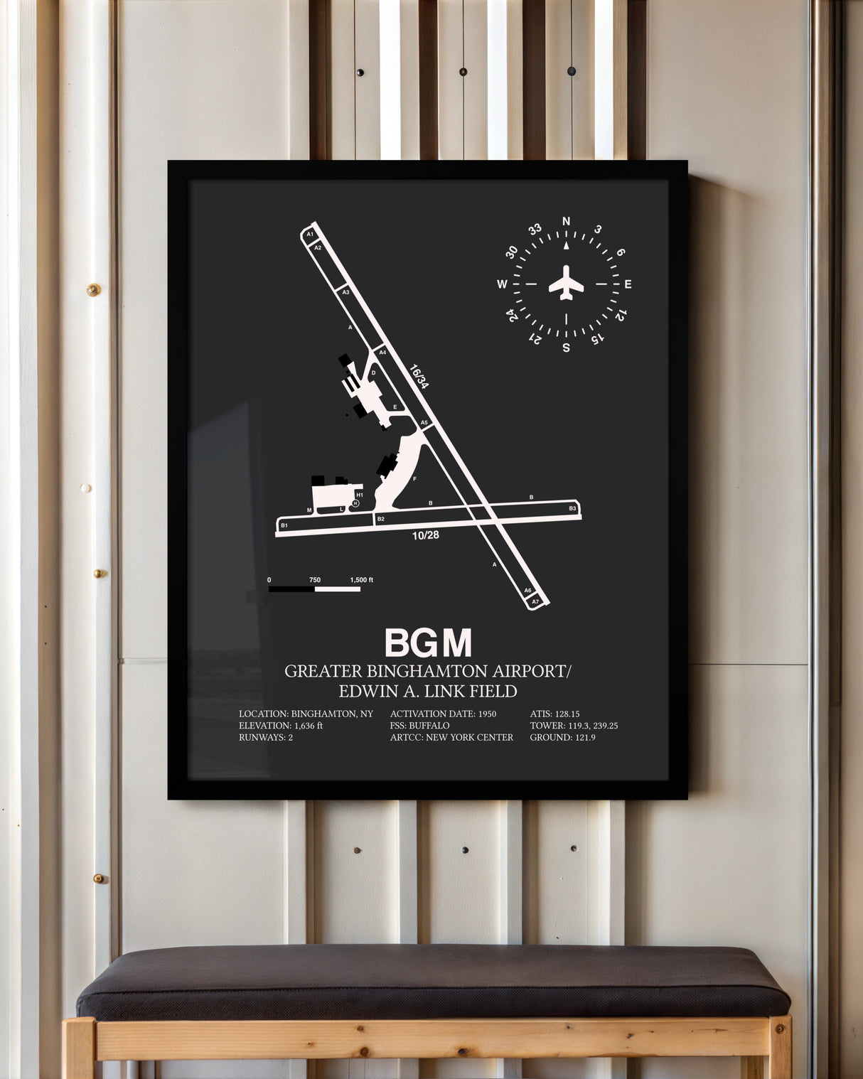 Frame color options for Greater Binghamton Airport / Edwin A. Link Field Wall Art