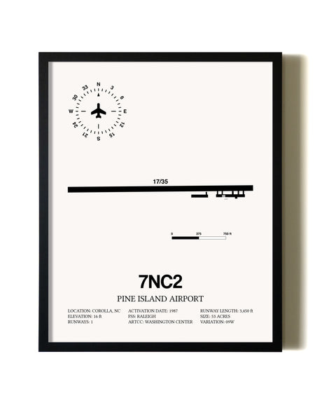 Framed Pine Island Airport wall art poster in black frame