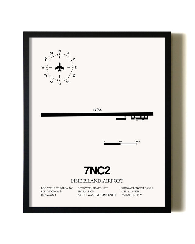 Framed Pine Island Airport wall art poster in black frame