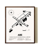 Lehigh Valley International Airport aviation print in walnut frame
